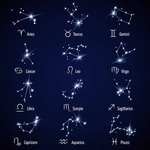 矢量占星星座符号或黄道图标照片