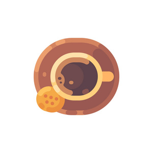 杯咖啡与饼干顶部视图平面插图