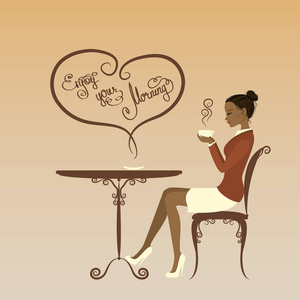 享受你的美丽的女孩喝咖啡,享受你的早晨照片