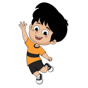 剪影向量男孩和女孩与气球和生日帽子愉快地跳起来, 他们的手在生日