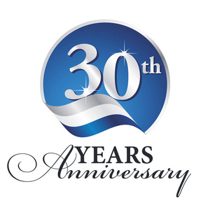 30 周年 th 年庆祝标志银白蓝色丝带背景