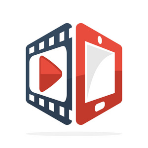 手机电影图标插图符号与流式视频/电影的概念与手机应用照片