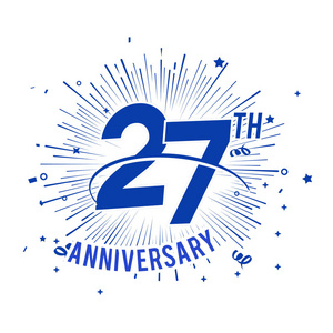 27年蓝色周年纪念标志与烟花