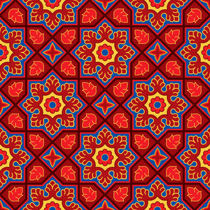 信德语传统图案背景, 红蓝壁纸, 矢量插画照片