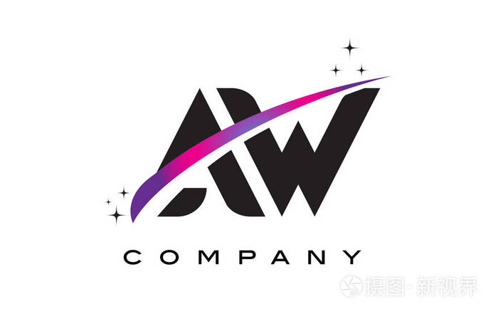 aww黑色字母标志设计与紫色洋红色旋风