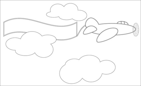 飞机为着色书线绘制矢量的黑色和白色卡通矢量图