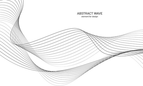 抽象的波的设计元素。数字频率跟踪的均衡器。程式化的线艺术背景。矢量图。使用混合工具创建的行波。弯曲的波浪线，光滑的条纹