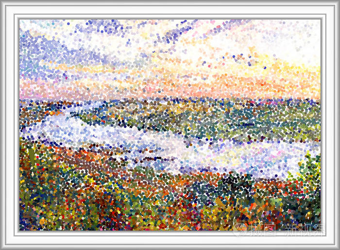 河道景观.汤姆河.俄罗斯.西伯利亚.此图像由从水粉画.数字点彩派.