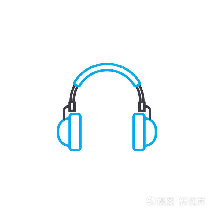 听音乐线性图标的概念.听音乐线矢量符号,符号,插图