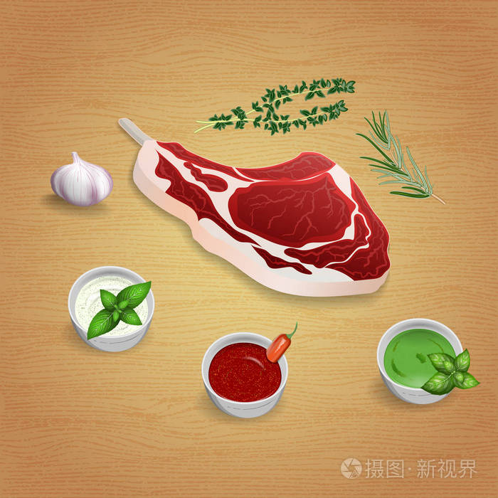 原油的有机羊肉肉饼香草与酱汁上 t 骨插画-正版商用图片0obrcv-摄图