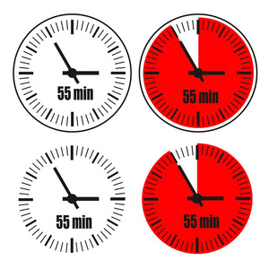 五十五分钟的白色背景时钟.四个选项照片