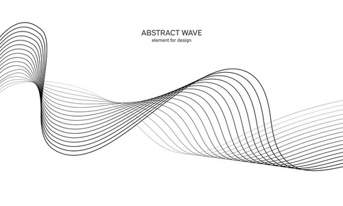 抽象的波的设计元素。数字频率跟踪的均衡器。程式化的线艺术背景。矢量图。使用混合工具创建的行波。弯曲的波浪线，光滑的条纹