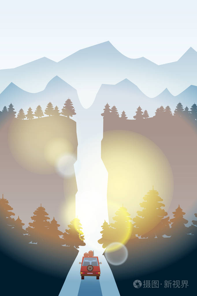 高山地平线.矢量卡通风格, 孤立