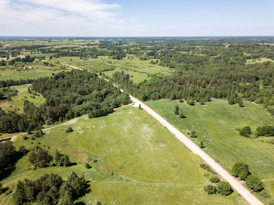 无人机图像。农村道路网耕地和森林质地的鸟瞰图。拉托维亚
