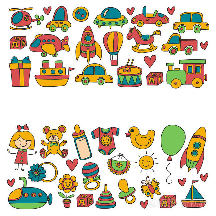 与玩具的商店,商店,幼儿园,托儿所手绘矢量图矢量涂鸦集插画-正版商用