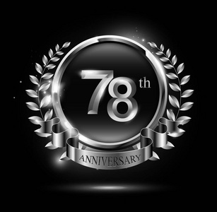 78年银色周年纪念庆祝标志与圆环和丝带, 月桂树花圈设计