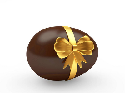巧克力复活节彩蛋装饰着金色丝带和蝴蝶结