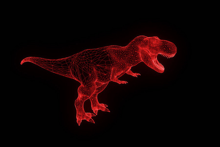 在全息图线框风格的恐龙龙。漂亮的 3d 渲染