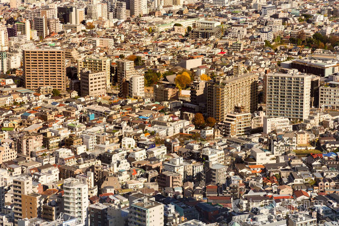 东京城市住宅市中心鸟瞰, 日本城市景观背景