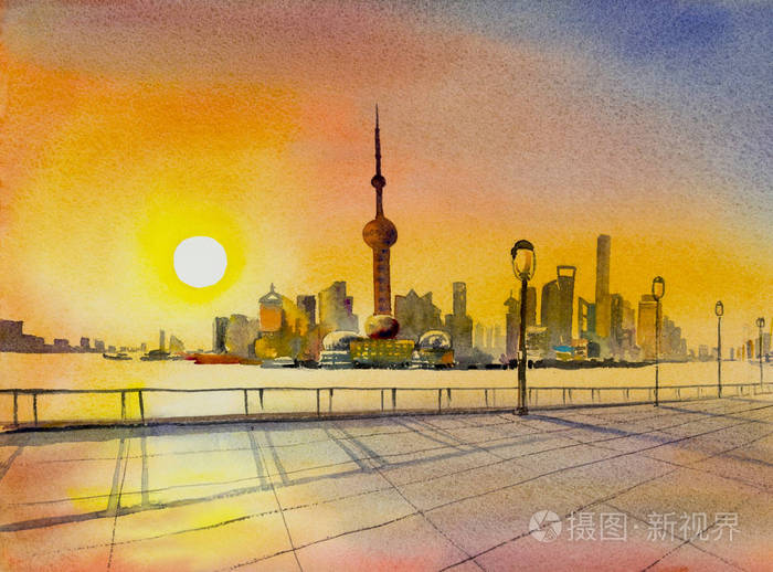 水彩画多彩的商业城市, 旅游闻名世界