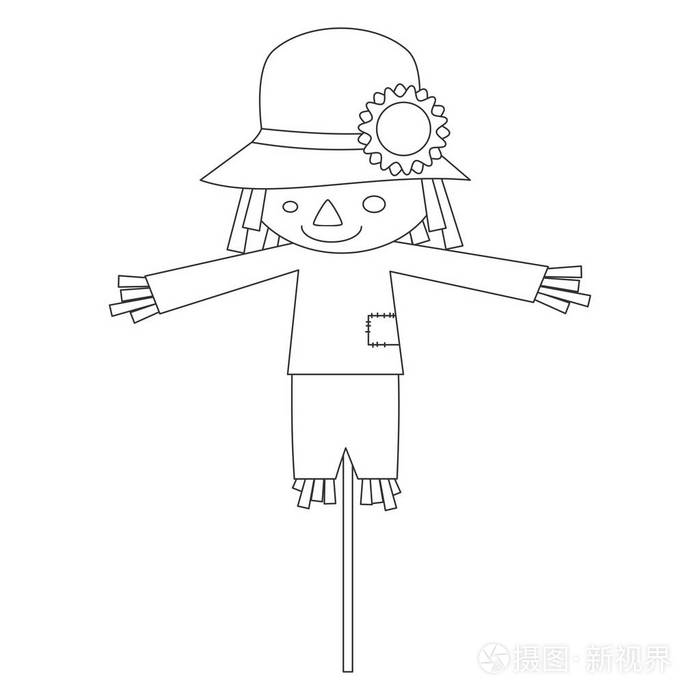 可爱卡通黑色和白色稻草人孤立矢量插图