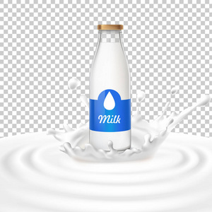 玻璃瓶装牛奶站在中心的乳品的初始向量插图