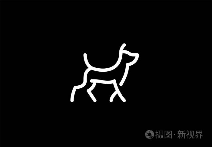 在黑色背景上运行的小狗线图标.宠物的矢量符号