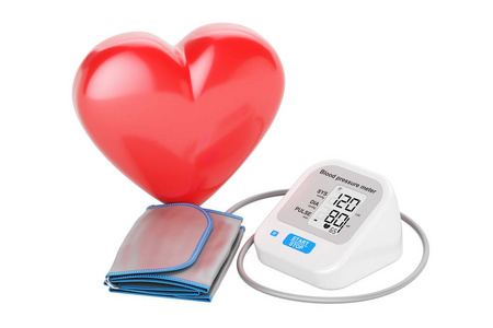电子血压计与 3d 渲染的心
