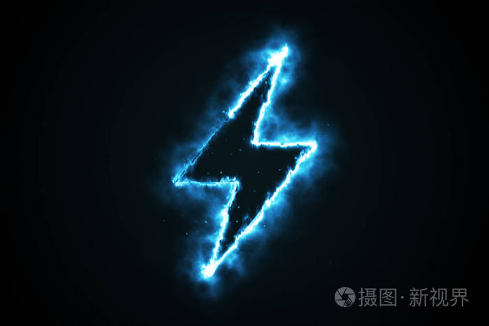 在黑色背景上燃烧蓝色火焰闪电形状3d插图