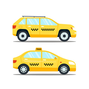 黄色出租汽车 transporttion 在白色背景被隔绝了。的士服务矢量平图