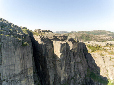 Preikestolen 的照片, 讲坛岩石在 Lysefjord 在挪威。鸟瞰