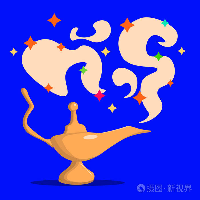 金色的神灯寓言故事阿拉伯童话故事成功财富观卡通矢量图三个愿望东西