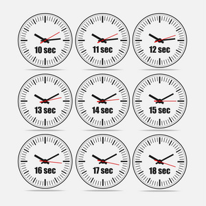 矢量插图, 从10到 18, 一秒间隔, 3 行和3列的灰色背景, 为商业或教育。手表在平面设计。手表套装1