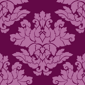 锦缎无缝模式复杂的设计。豪华皇家装饰，维多利亚时代的纹理壁纸，纺织，包装。重复在丰富的粉色和紫色 colo 瓷砖精美花卉巴洛克式