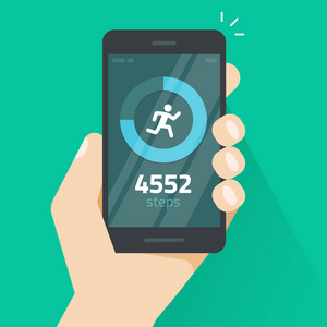 健身跟踪手机屏幕矢量插图，运行跟踪，步行步骤计数器的智能手机的应用程序