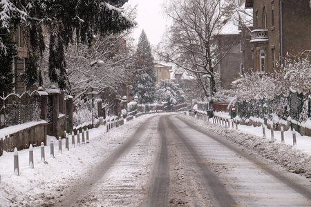 街道覆盖在雪, 萨格勒布, 克罗地亚