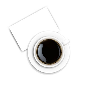 杯子咖啡和板材白色背景与梯度网格, 向量例证