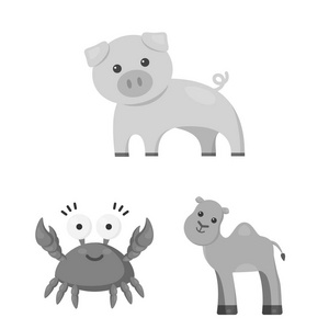 一个不切实际的单色动物图标集设计的集合。玩具动物矢量符号股票网页插图