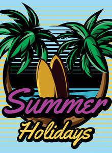 彩色复古海报与棕榈树广告旅游行程