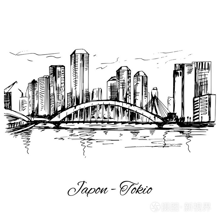 手绘东京城市景观场景插画-正版商用图片0od8og-摄图新视界