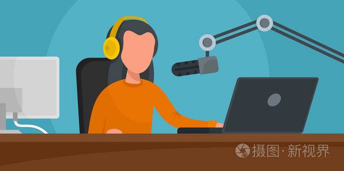 音乐广播电台横幅水平, 平的样式插画-正版商用图片0oda7c-摄图新视界