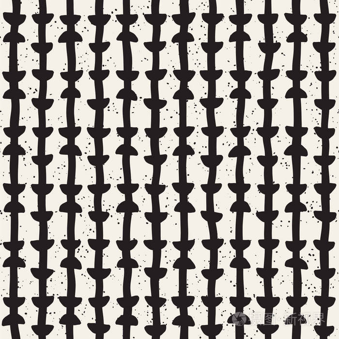 手工绘制线无缝蹩脚图案黑白的抽象几何重复平铺纹理