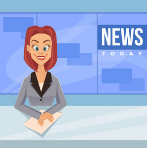 快乐微笑锚女人性格告诉每日新闻.矢量平面卡通插画照片