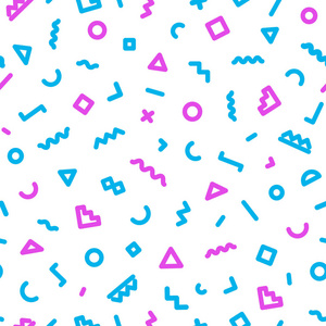 孟菲斯一时尚风格.炫彩几何无缝花纹不同形状颜色样式.矢量图照片