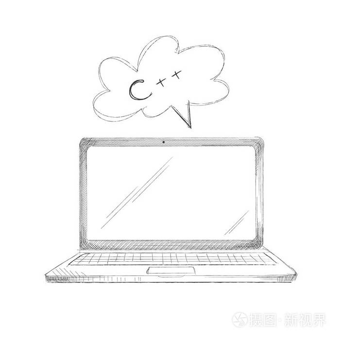手工绘制编程语言概念笔记本电脑 c plus插画-正版商用图片0odwjp-摄