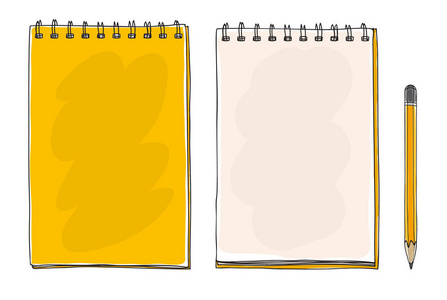 黄色手画笔记本和铅笔可爱的艺术矢量 illustrati