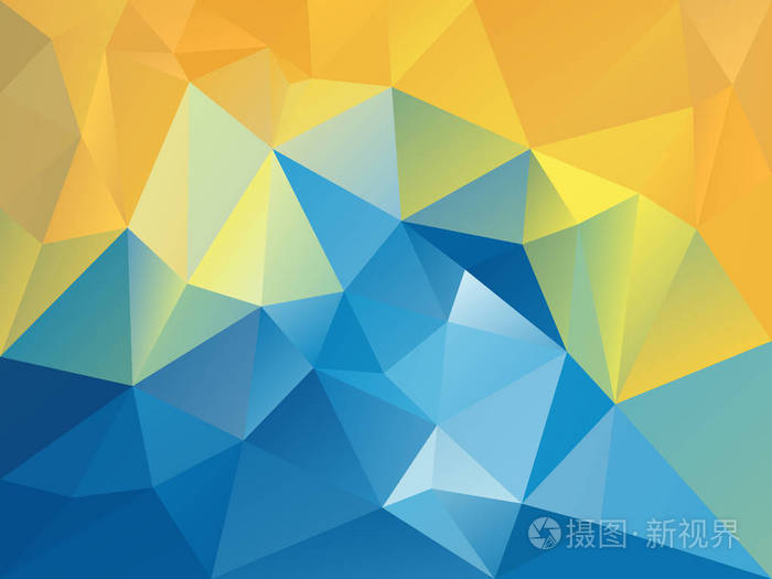 矢量抽象不规则多边形背景阳光假日蓝黄色的三角形模式