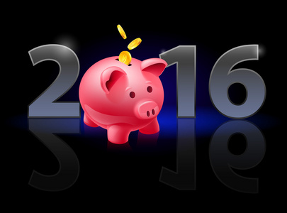 零一年新的一年 2016: 金属与小猪银行而不是数字零有弱反射照片