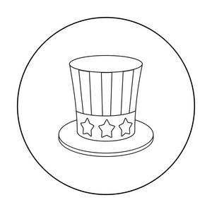 叔叔 Sams 帽子在白色背景上孤立的大纲样式图标。爱国者天象征股票矢量图
