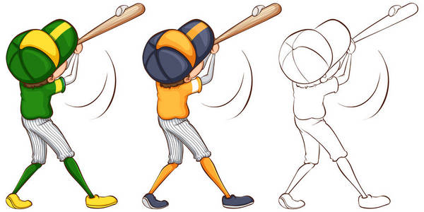 棒球选手在三个不同的绘画风格